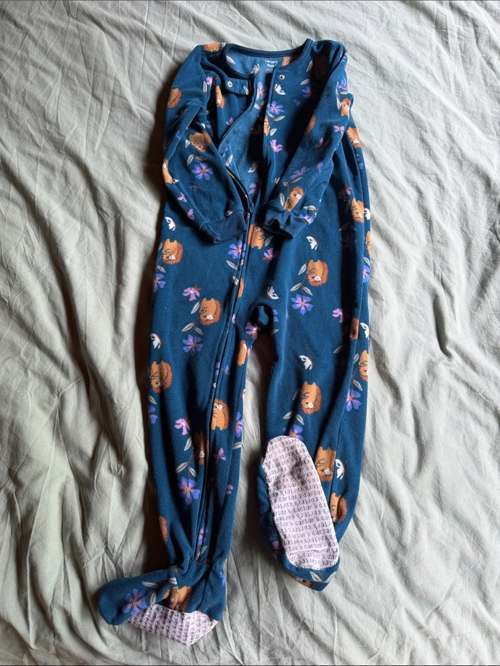 Carter's Teal Floral & Hedgehog Fleece Footed Pajamas